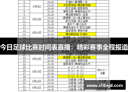 今日足球比赛时间表直播：精彩赛事全程报道