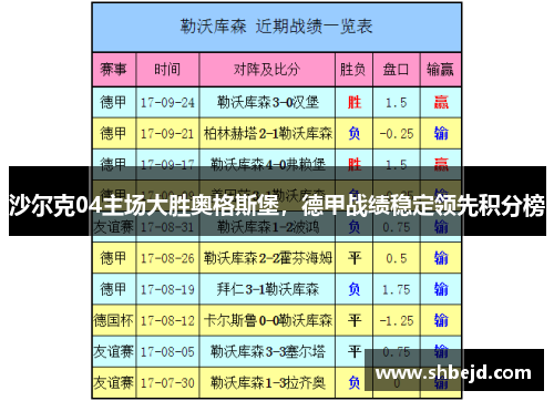 沙尔克04主场大胜奥格斯堡，德甲战绩稳定领先积分榜